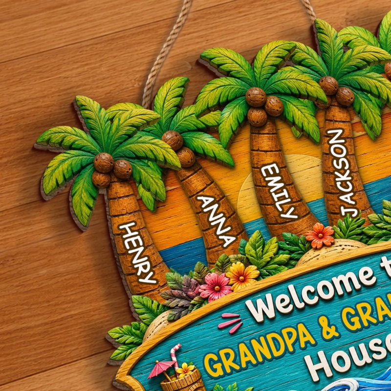 Personalized Wood Sign - Poolside, Summer Gift For Grandma, Grandpa, Family - Grandkids Pool Party