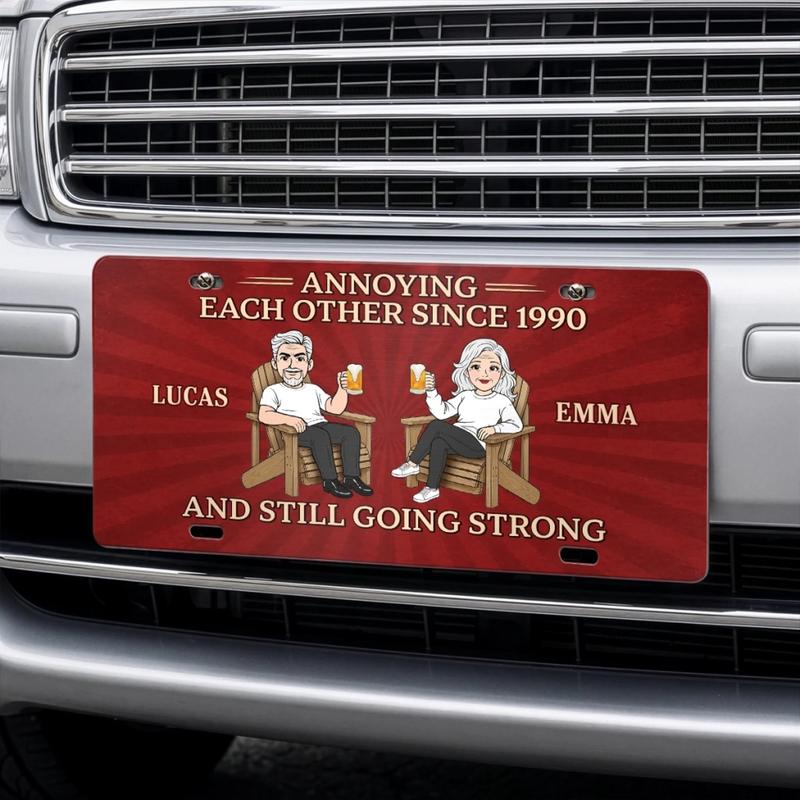 Personalized License Plate - Anniversary Gift For Couple - Two Hearts, One Home