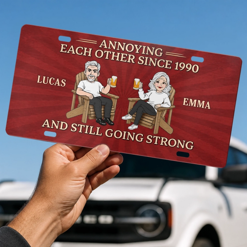 Personalized License Plate - Anniversary Gift For Couple - Two Hearts, One Home