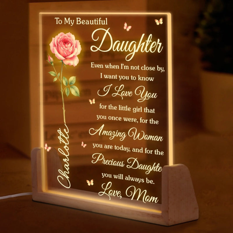 Personalized 3D LED Walnut Night Light – Gifts For Daughter – Glowing Memories From Mom