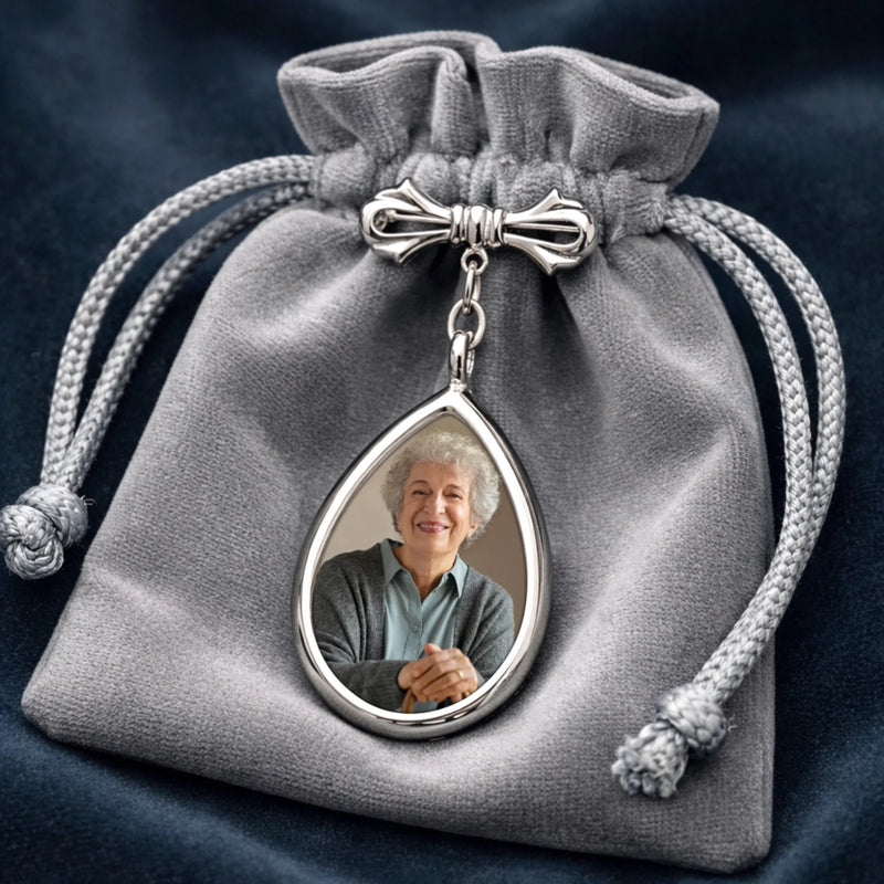 Personalized Photo Teardrop Pin – Wedding Memorial Keepsake For Bride, Groom – Carried In My Heart Always