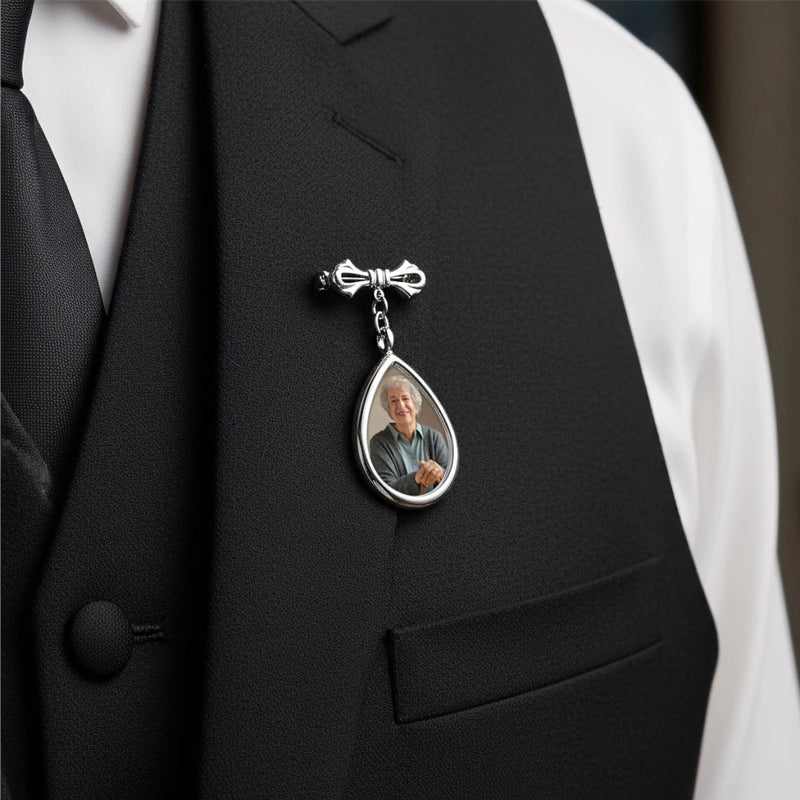 Personalized Photo Teardrop Pin – Wedding Memorial Keepsake For Bride, Groom – Carried In My Heart Always