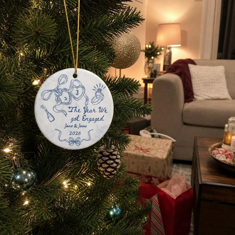 Personalized Ceramic Ornament - Custom Christmas, Wedding Gift For Couple, Newlyweds - We Got Engaged
