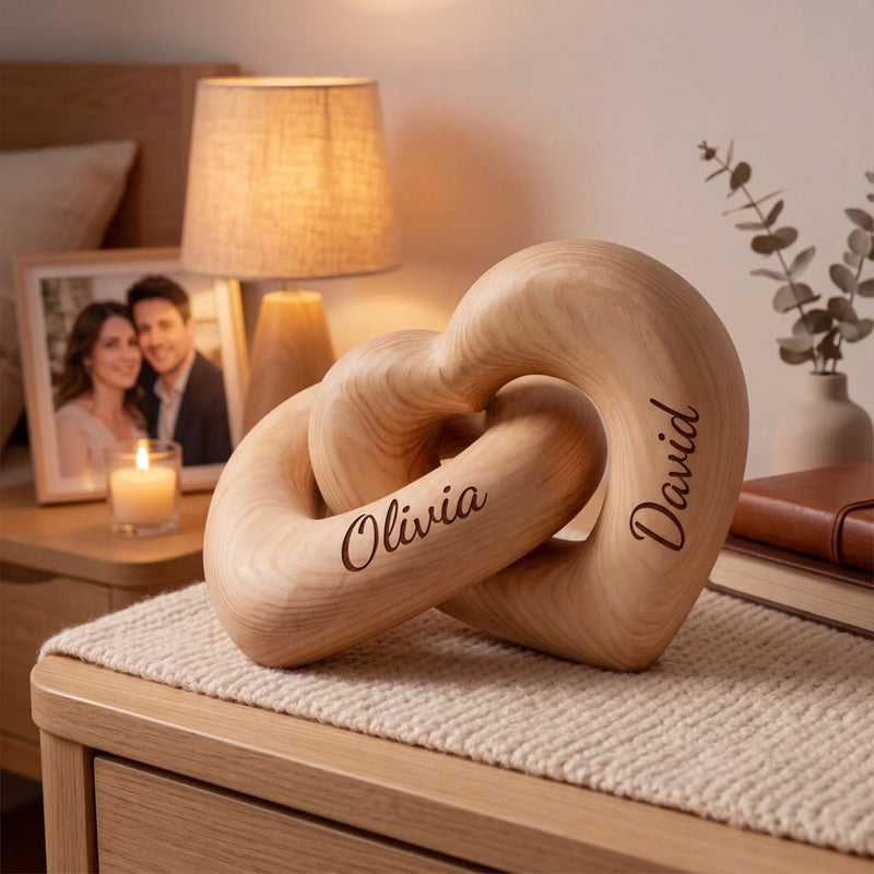 Personalized Interlocking Wooden Heart Sculpture – Gift for Couples – I Love You, I Keep You