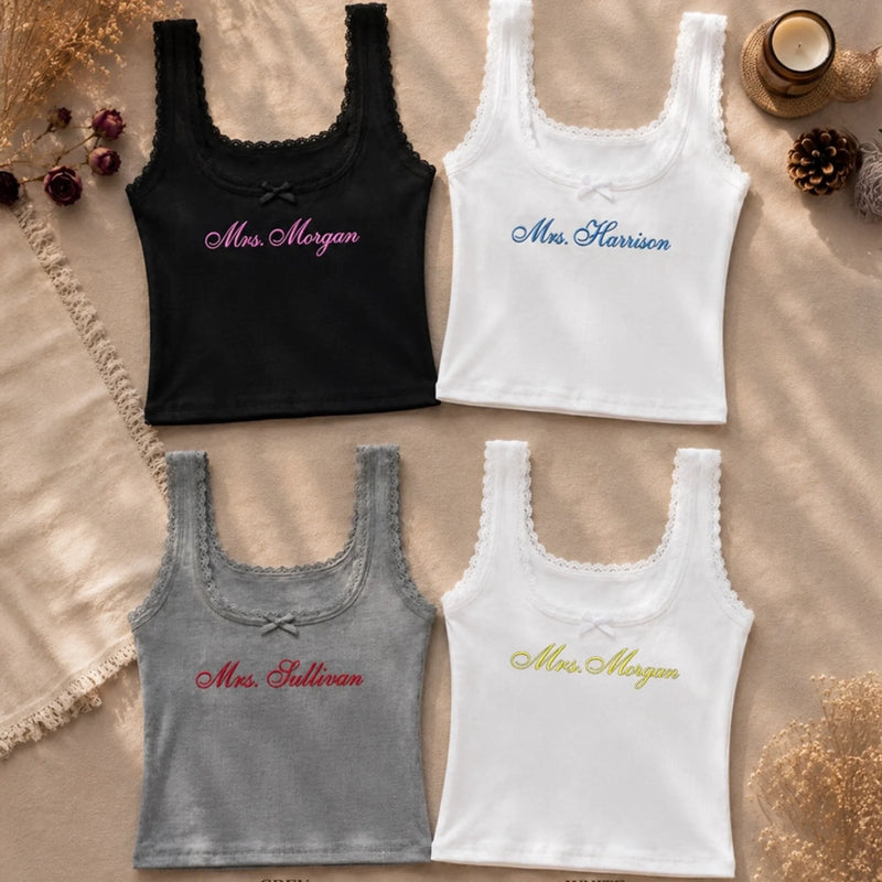 Custom Women's Embroidered Lace Tank Top – Personalized Bridesmaid Proposal Wedding Gifts For Bridesmaid, Bridal Party - She Said Yes, We Said Party
