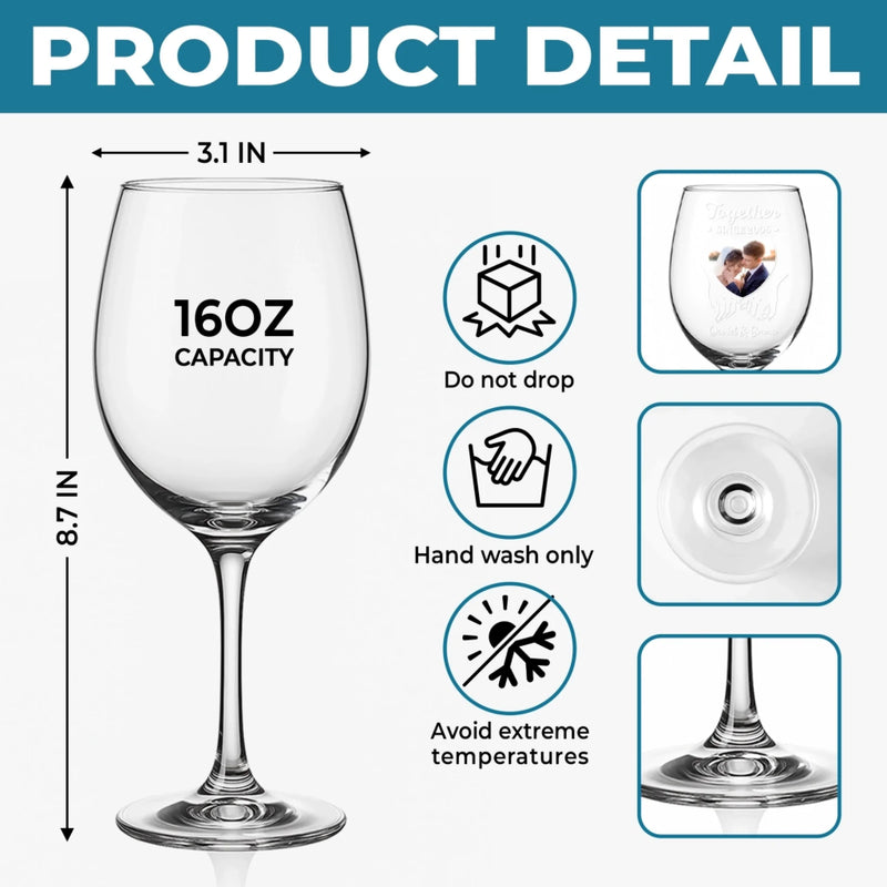 Personalized Photo Stemmed Wine Glass - Anniversary Wedding Gifts For Couple - Love in Every Sip