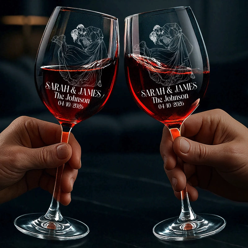 Personalized Photo Stemmed Wine Glass - Anniversary Wedding Gifts For Couple - Two Hearts, One Story