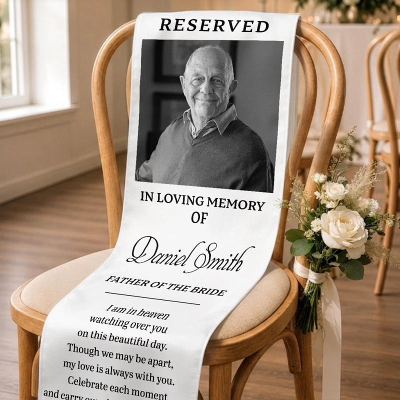 Personalized Photo Wedding Chair Sign - Sympathy Gift For Bride & Groom - Loved, Remembered, Missed