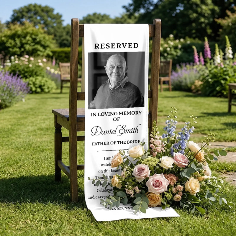 Personalized Photo Wedding Chair Sign - Sympathy Gift For Bride & Groom - Loved, Remembered, Missed