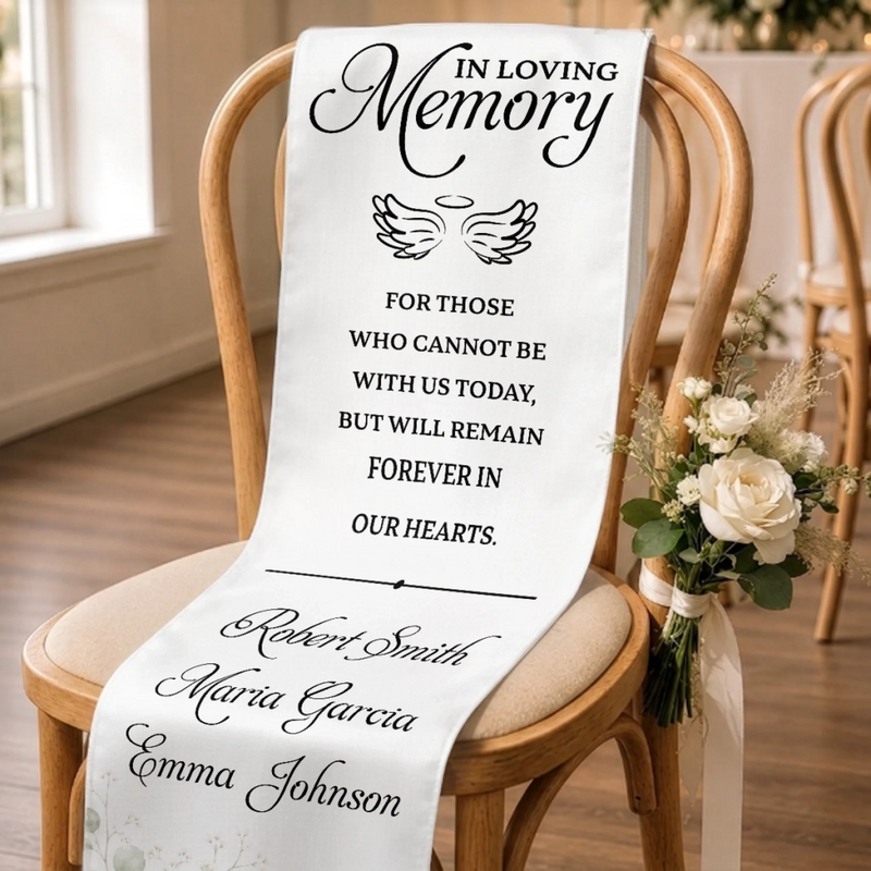 Personalized Wedding Chair Sign - Sympathy Gift For Bride & Groom - With Us In Spirit