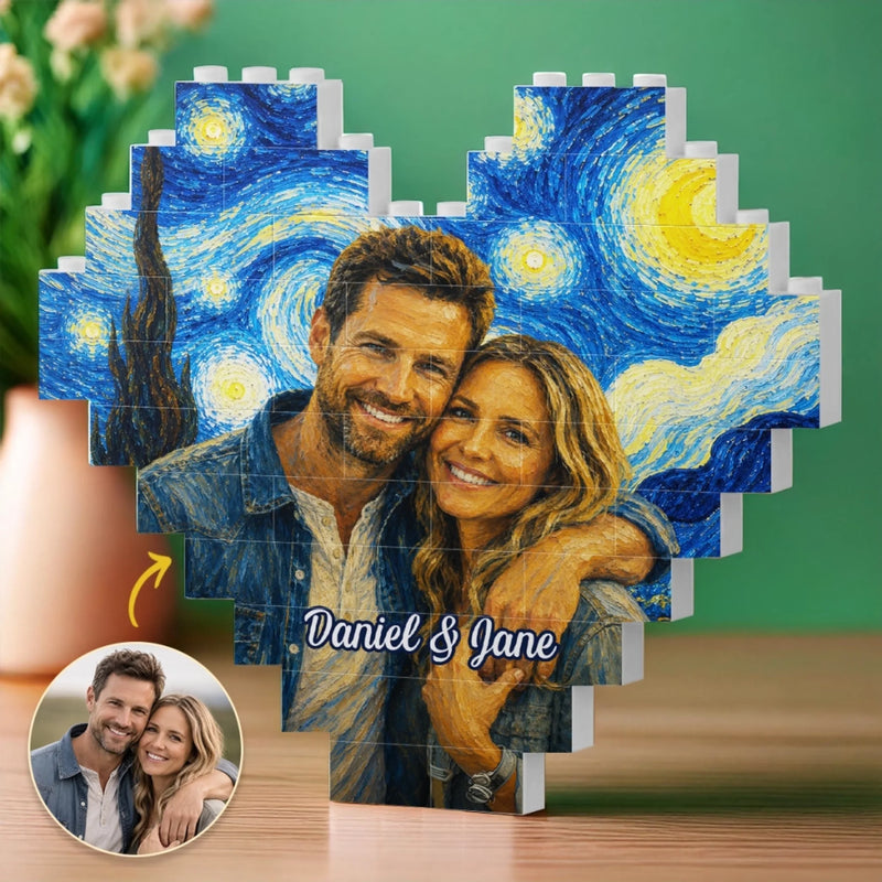 Personalized Photo Heart Shaped Building Brick Blocks - Anniversary Wedding Gifts For Couple - Still Side by Side