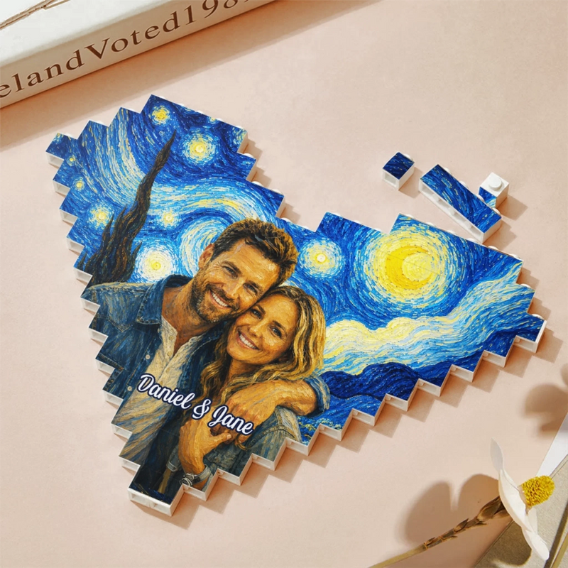 Personalized Photo Heart Shaped Building Brick Blocks - Anniversary Wedding Gifts For Couple - Still Side by Side