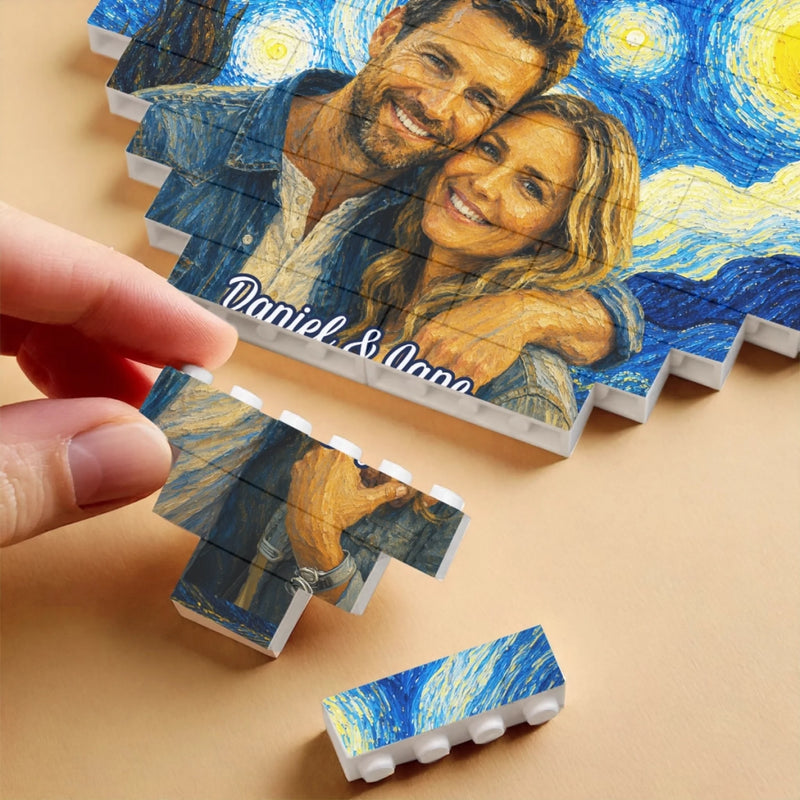 Personalized Photo Heart Shaped Building Brick Blocks - Anniversary Wedding Gifts For Couple - Still Side by Side