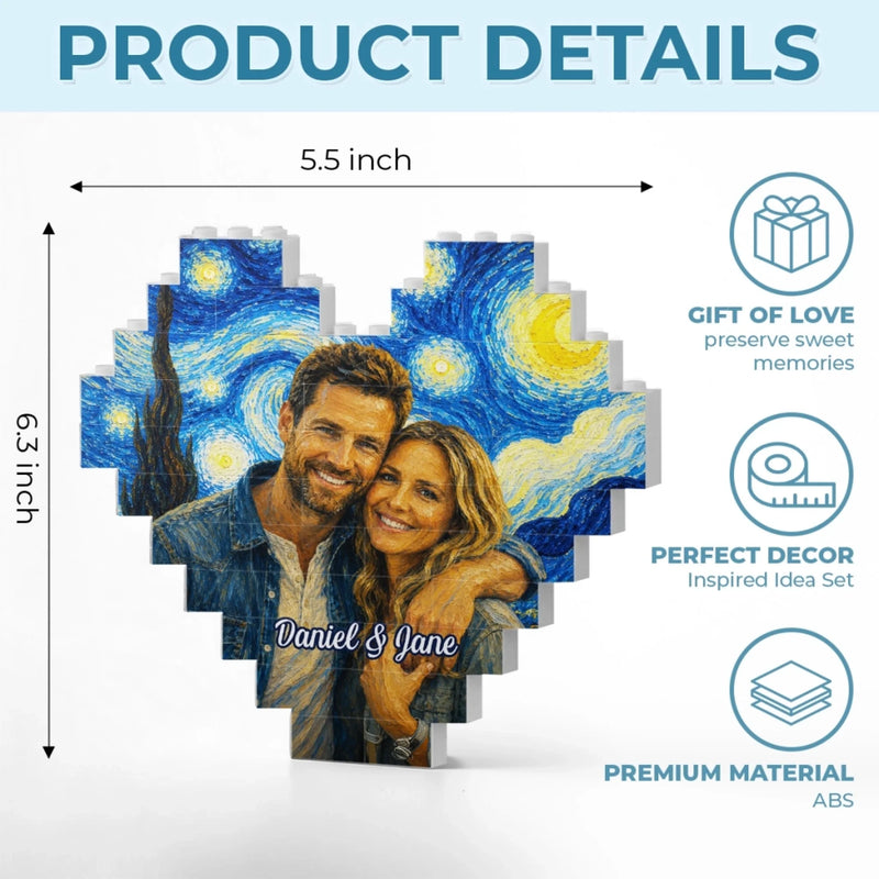 Personalized Photo Heart Shaped Building Brick Blocks - Anniversary Wedding Gifts For Couple - Still Side by Side