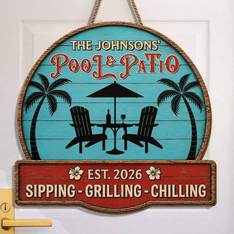 Personalized Wood Sign - Poolside, Summer Gift For Family - Paradise Found Here