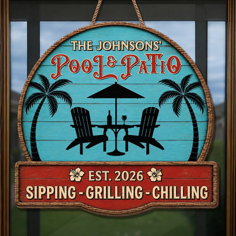 Personalized Wood Sign - Poolside, Summer Gift For Family - Paradise Found Here