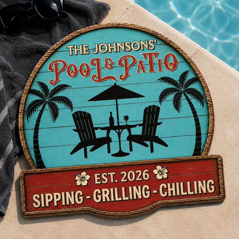 Personalized Wood Sign - Poolside, Summer Gift For Family - Paradise Found Here
