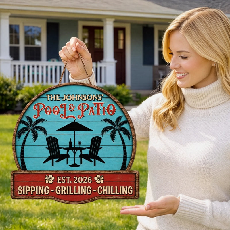 Personalized Wood Sign - Poolside, Summer Gift For Family - Paradise Found Here