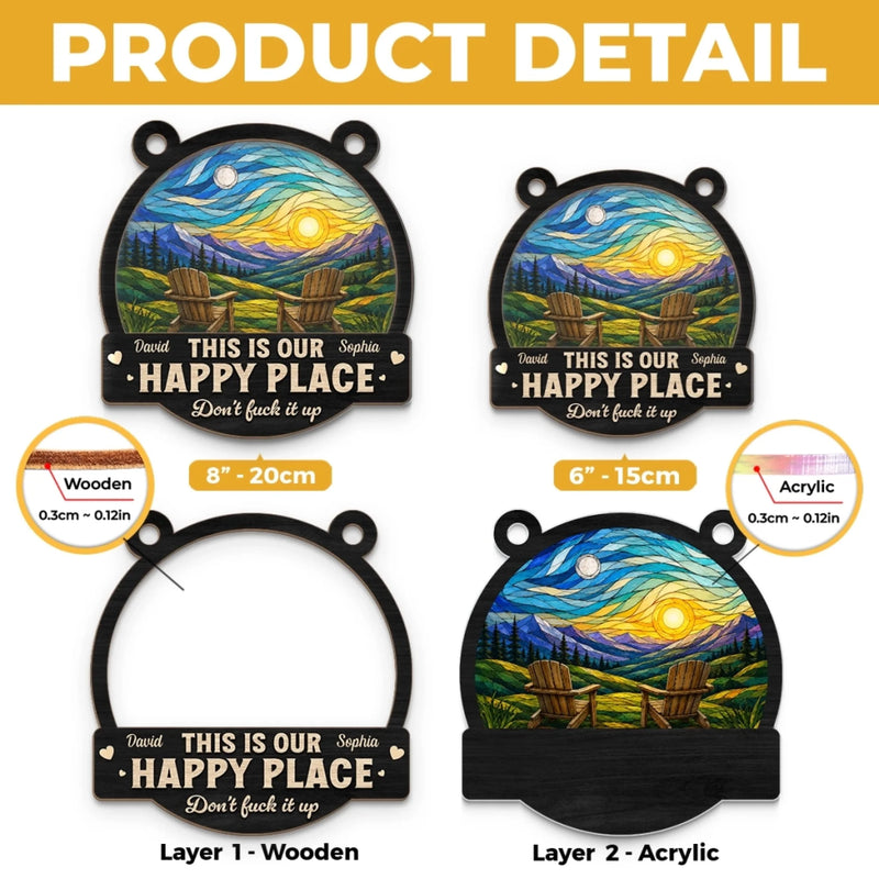 Personalized Window Hanging Suncatcher Ornament – Anniversary Gift For Couple – Happy Place