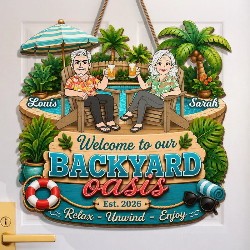 Personalized Wood Sign - Poolside, Summer Gift for Couple - Making Waves Together