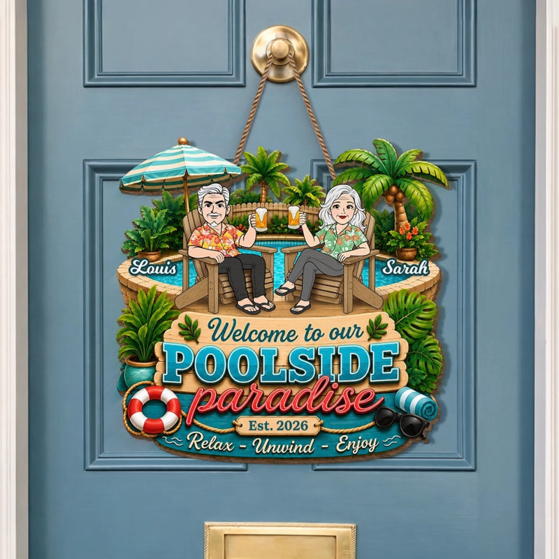 Personalized Wood Sign - Poolside, Summer Gift for Couple - Making Waves Together