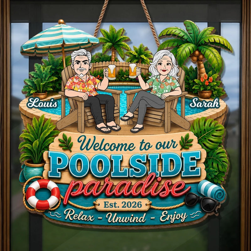 Personalized Wood Sign - Poolside, Summer Gift for Couple - Making Waves Together