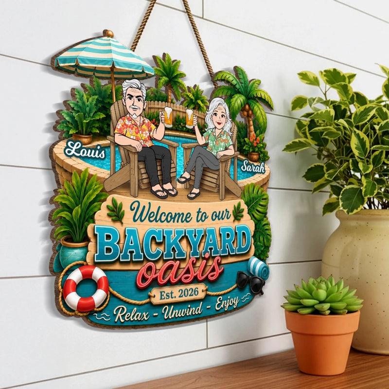 Personalized Wood Sign - Poolside, Summer Gift for Couple - Making Waves Together