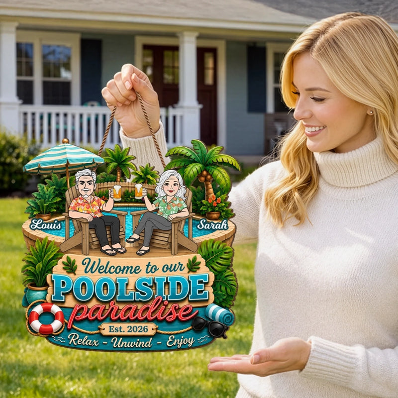 Personalized Wood Sign - Poolside, Summer Gift for Couple - Making Waves Together