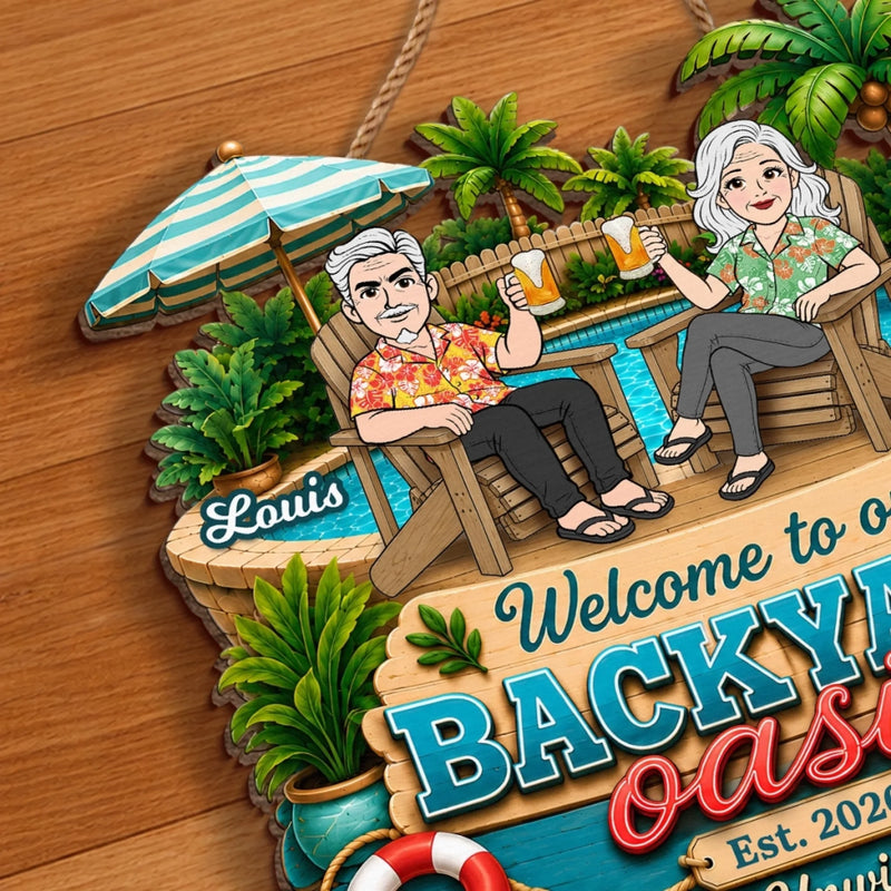Personalized Wood Sign - Poolside, Summer Gift for Couple - Making Waves Together