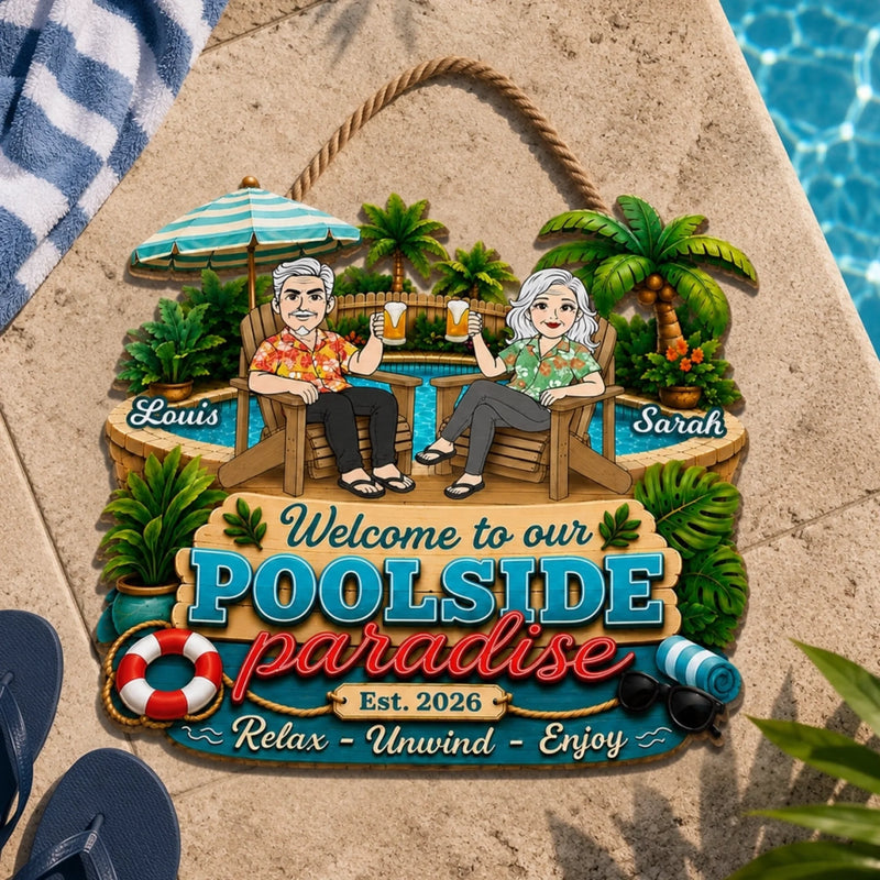 Personalized Wood Sign - Poolside, Summer Gift for Couple - Making Waves Together
