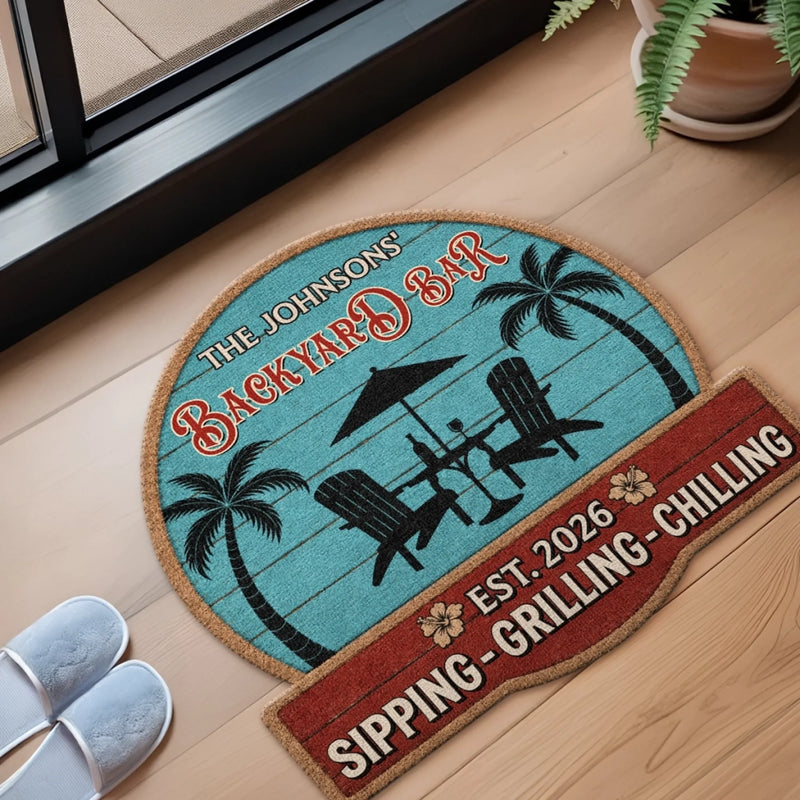 Personalized Poolside Shaped Doormat -  Anniversary Gift For Couple - Patio Time