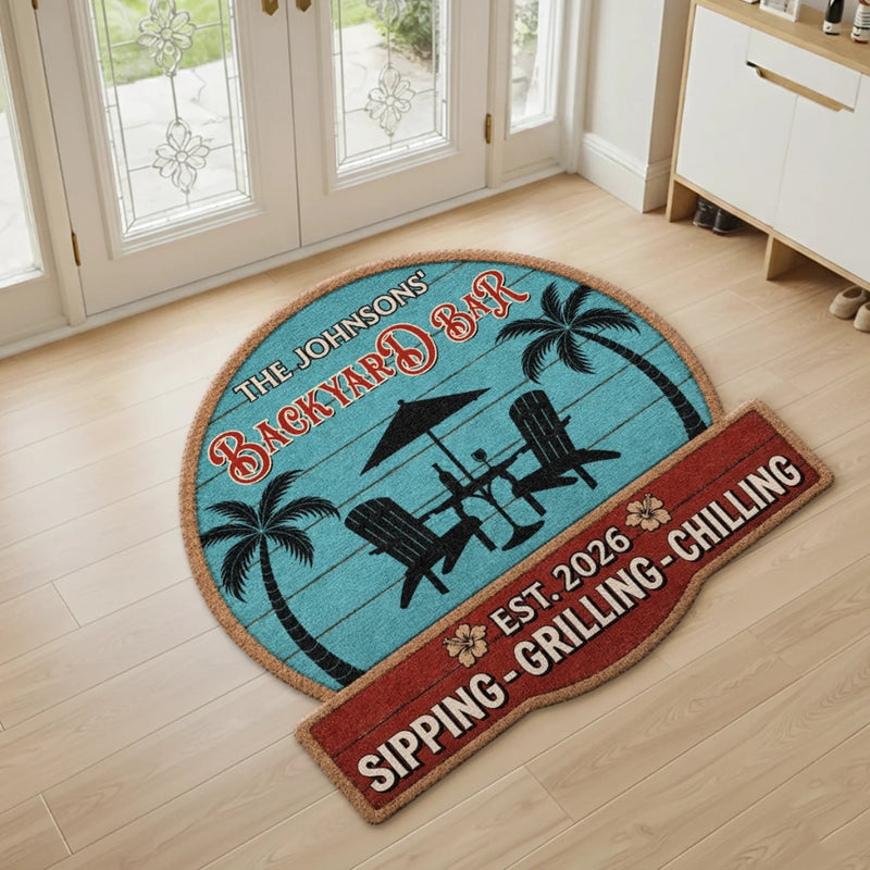 Personalized Poolside Shaped Doormat -  Anniversary Gift For Couple - Patio Time
