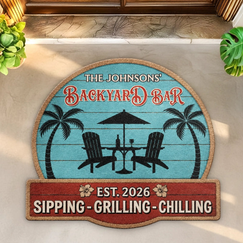 Personalized Poolside Shaped Doormat -  Anniversary Gift For Couple - Patio Time