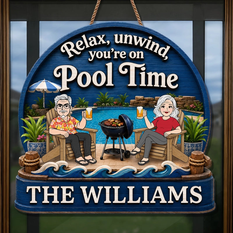 Personalized Wood Sign - Poolside, Summer Gift for Couple - Cheers to Sunny Days