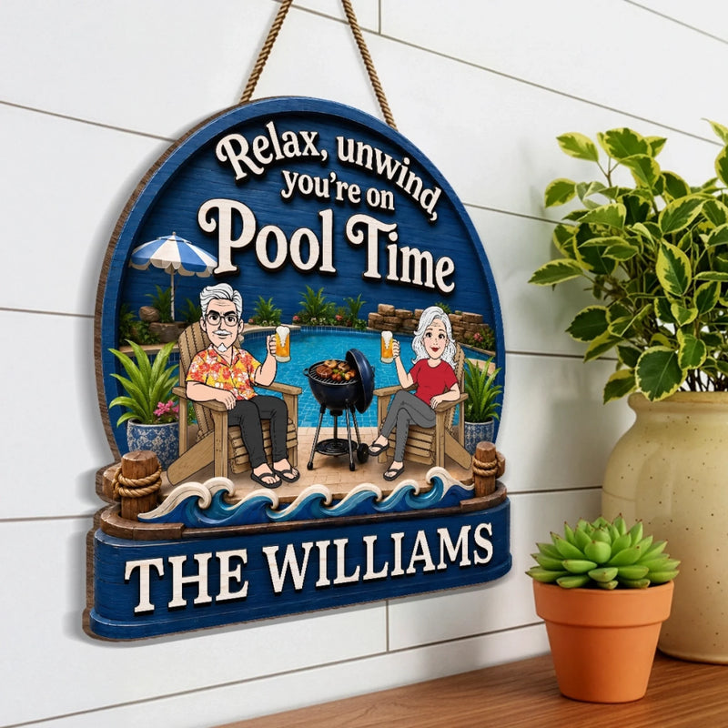 Personalized Wood Sign - Poolside, Summer Gift for Couple - Cheers to Sunny Days