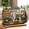 Personalized 2-Layered Wooden Plaque - Anniversary Gift For Couple, Camping Lovers - Adventure Begins at the Campsite