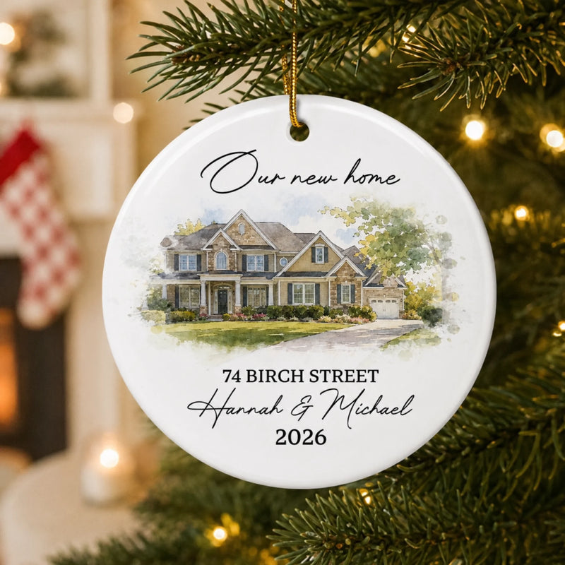 Personalized Photo Ceramic Ornament - Housewarming Christmas Gift For New Homeowners, Family, Couple - New Home, New Memories