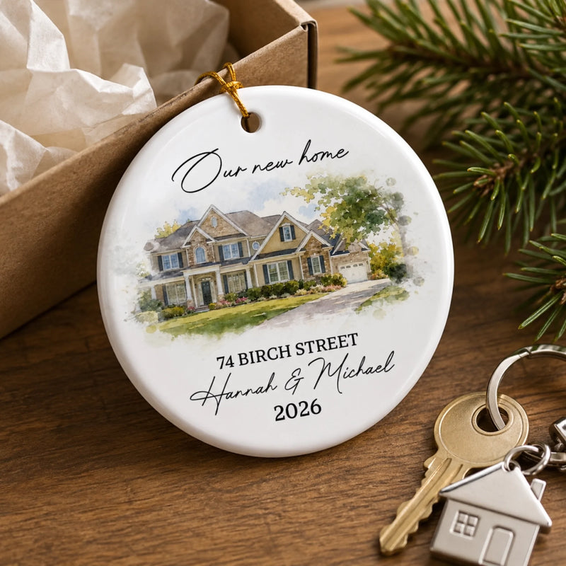 Personalized Photo Ceramic Ornament - Housewarming Christmas Gift For New Homeowners, Family, Couple - New Home, New Memories