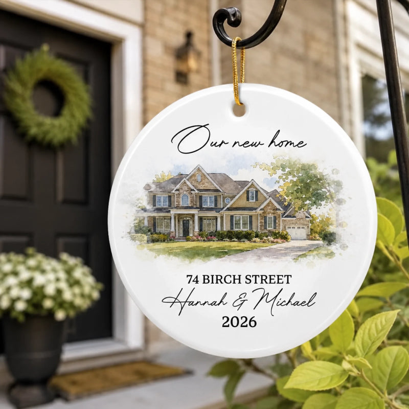 Personalized Photo Ceramic Ornament - Housewarming Christmas Gift For New Homeowners, Family, Couple - New Home, New Memories