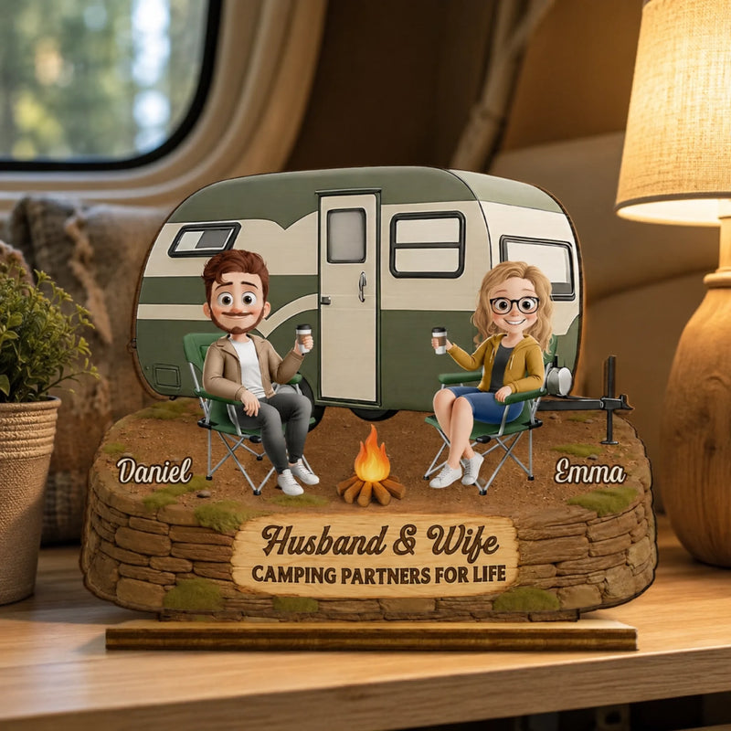 Personalized 2-Layered Wooden Plaque - Anniversary Gift For Couple, Camping Lovers - Making Every Mile Count