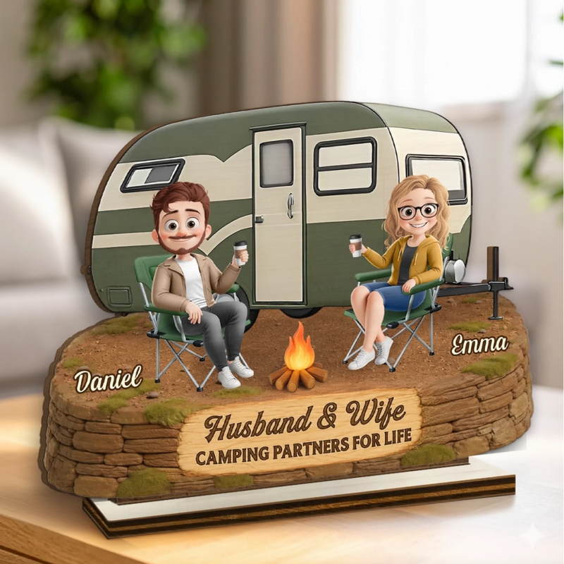 Personalized 2-Layered Wooden Plaque - Anniversary Gift For Couple, Camping Lovers - Making Every Mile Count