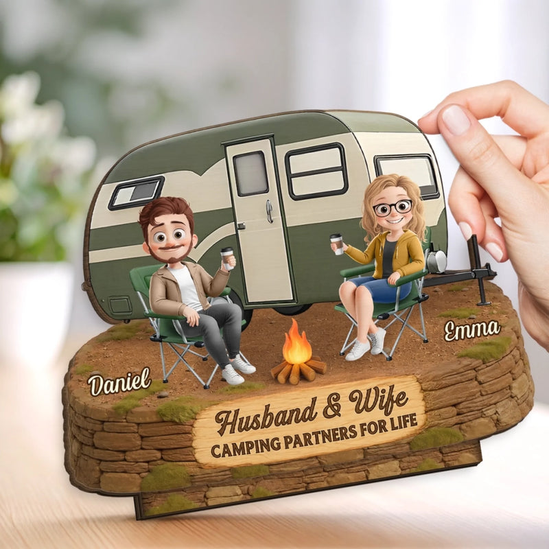 Personalized 2-Layered Wooden Plaque - Anniversary Gift For Couple, Camping Lovers - Making Every Mile Count