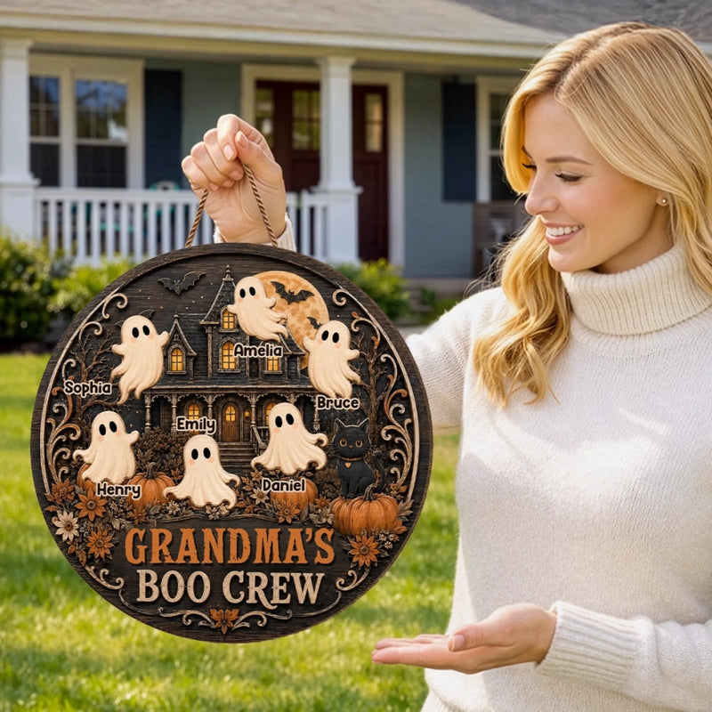 Personalized Wood Sign - Halloween Birthday Gift For Mom, Grandma - Haunted House Full Of Love