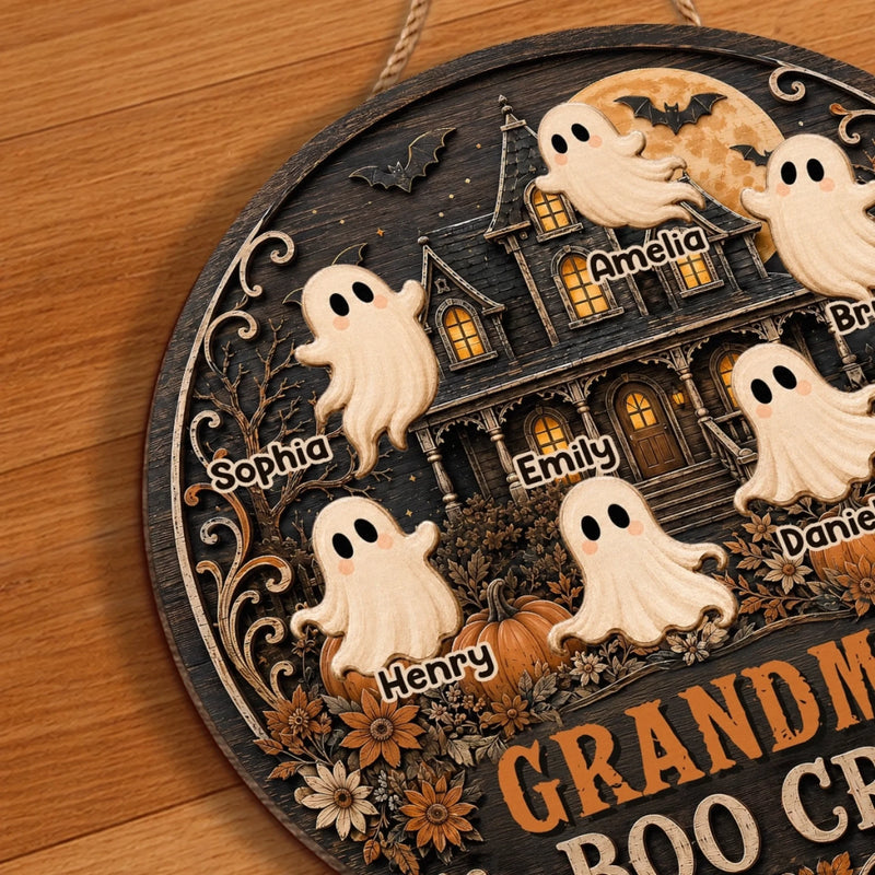 Personalized Wood Sign - Halloween Birthday Gift For Mom, Grandma - Haunted House Full Of Love