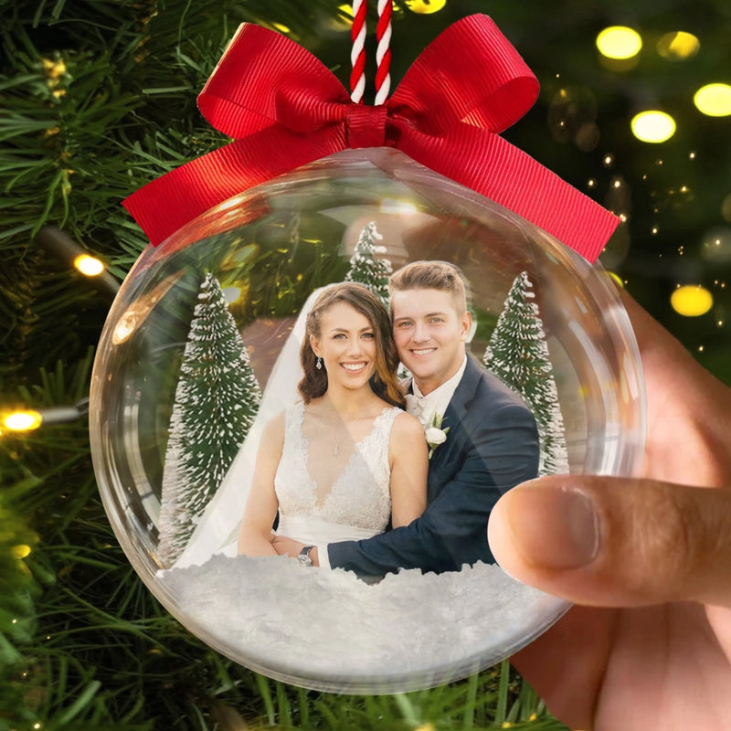 Personalized Photo 3D Acrylic Ball Ornament – Christmas, Wedding Gift For Couple, Newlyweds – Wedding Dreams In A Snow Globe