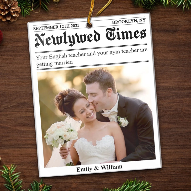 Personalized Photo Acrylic Ornament – Christmas, Wedding Gift For Couple, Newlyweds – True Love Makes Headlines