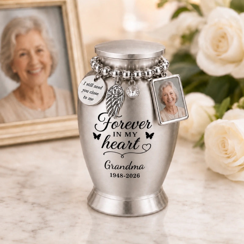 Personalized Photo Charm Keepsake Urn – Sympathy Gift For Family, Beloved Ones – Forever In My Heart