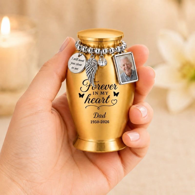 Personalized Photo Charm Keepsake Urn – Sympathy Gift For Family, Beloved Ones – Forever In My Heart