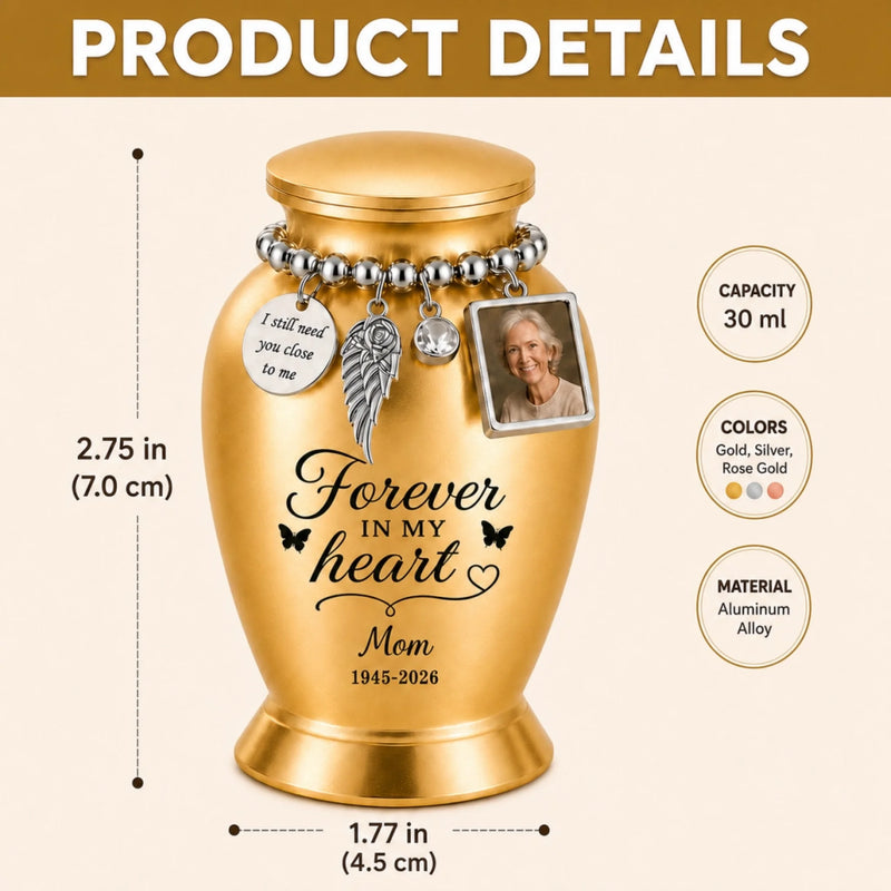 Personalized Photo Charm Keepsake Urn – Sympathy Gift For Family, Beloved Ones – Forever In My Heart