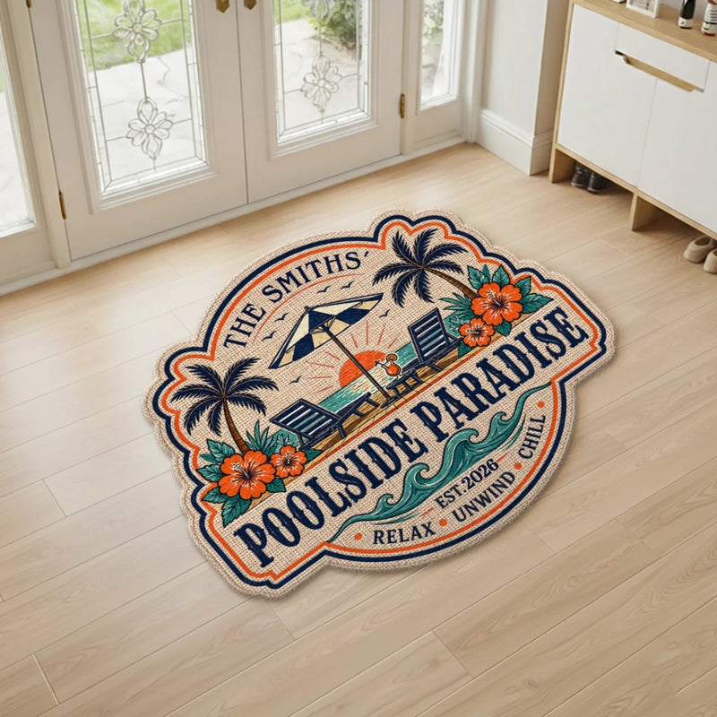 Personalized Shaped Doormat - Poolside, Summer Gift For Couple, Family - Making Summer Memories